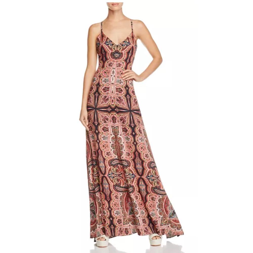 Alice and Olivia Alves Cross-Back Maxi Dress Contemporary Multi Print Paisley 0